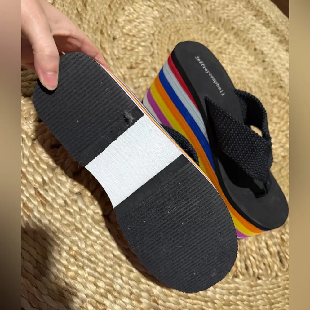 Rare Jeffrey Campbell black rainbow platform y2k 90s sandal spring casual $200